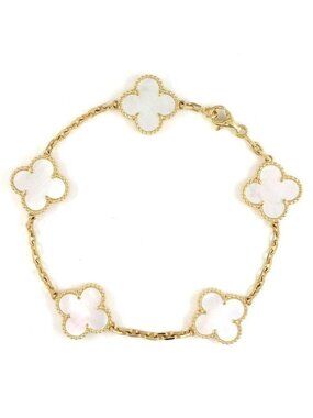 Van Cleef & Arpels Bracelet Vintage Alhambra 5 Motif White Shell 18K Yellow Gold